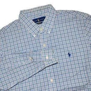 Ralph Lauren Shirt Mens Large Blue Gingham Plaid Check Stretch Classic Fit